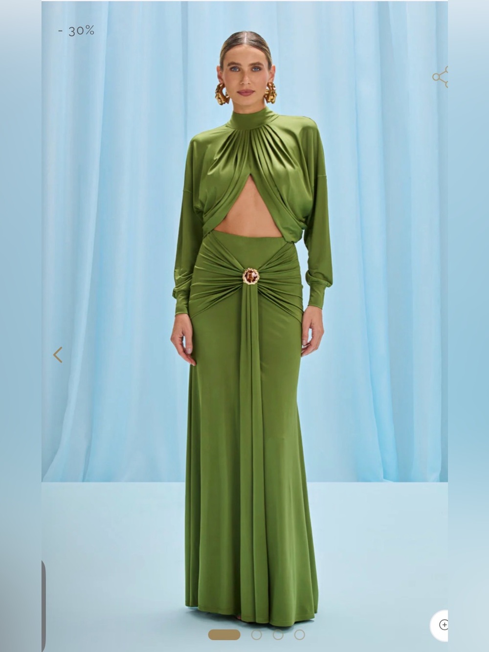 PatBO Olive Green Maxi Skirt Dress with Front Cutout